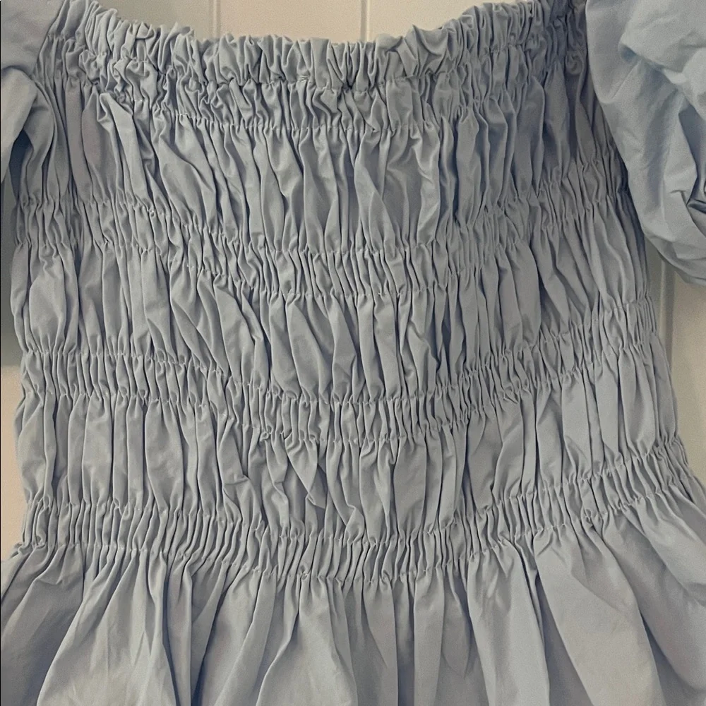 Light Blue Smocked Puff Sleeve Top - Picture 2 of 4